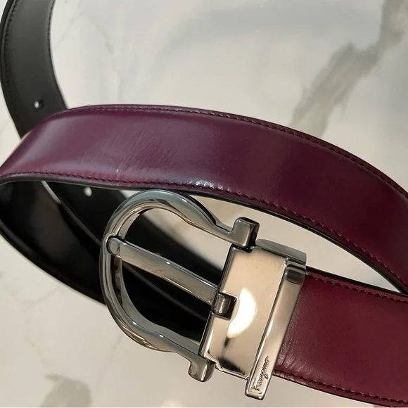 Salvatore Ferragamo Belt Gancini Purple Leather EUC Salvatore Ferragamo Purple Leather Reversible Gancini Buckle  main image 4